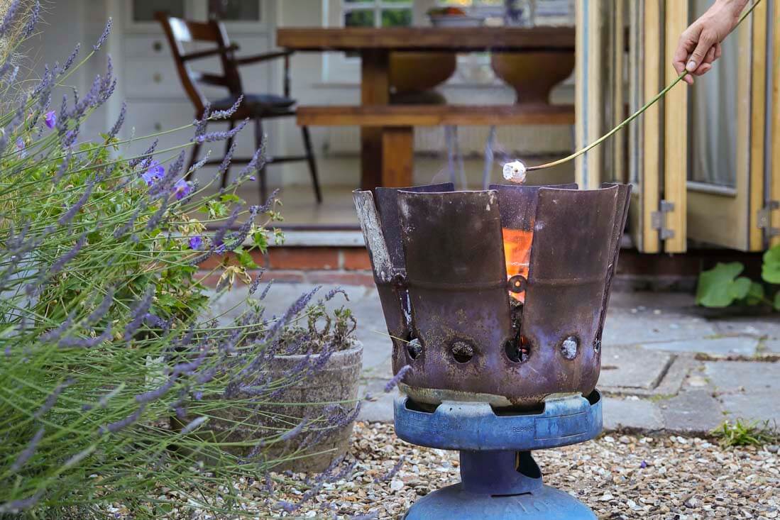 Toasting marshmallows at Ploughmans Cottage